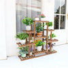 9-Tier Large Carbonized Wood Plant Stand Flower Pot Holerd Thicken Slats Shelf