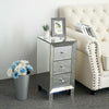 Mirrored Glass Bedside Table Cabinet 3 Drawer Crystal Handles Bedroom Nightstand