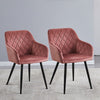 Set of 2 Pink Dining Chair Velvet Breakfast Chair Metal Legs Dining Room Kitchen