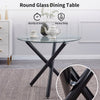 4x Black Fabric Dining Chairs & Round Glass Dining Table Black Metal Legs Set