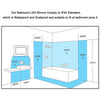 Bluetooth Bathroom Mirror with LED Light 3 Colors Touch Sensor Demister Pad