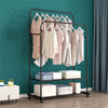 Portable Rolling Clothes Rail Metal Dual-bar Garment Rack Stand Corner Boutique