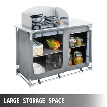 Folding Kitchen Station for Camping BBQ Travel Aluminium Cook Table Storage Unit