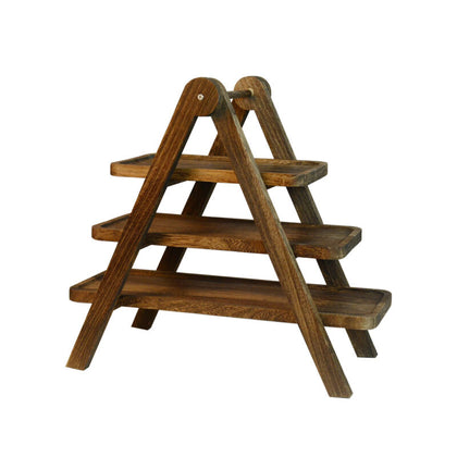 3-tier Tray Storage Rack Wooden Carbonized Vegetable Shelf Kitchen Hotel