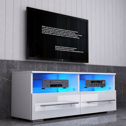 Modern TV Unit Stand Cabinet Sideboard Drawer White High Gloss Front LED Lights