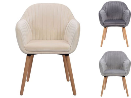 1x Dining Chair Velvet Padded Seat Kitchen Home Armchairs w/ Backrest Wood Legs