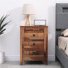 Pair Bedside Tables Tall Rustic Brown 3 Drawers Black Metal Handles Set Of 2Pcs