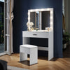 Dressing Table White Vanity Set Makeup Desk with Stool Mirror Drawer LED Lights