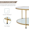 Round Glass Coffee Table with Golden Metal Legs & Shelf - Living Room Furniture