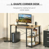 Home Office L-Shaped Corner Computer Desk w/ 2 Shelves Steel Frame Rustic Brown