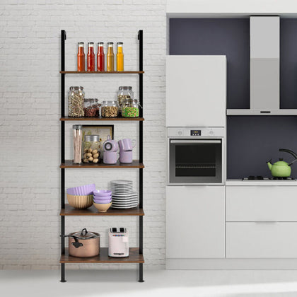 Industrial 5 Tier Wall Ladder Bookshelf Shelf Display Storage Plant Flower Stand