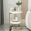 2-Tier White Marble Side Table Round Coffee Table Nightstand Jewellery Storage