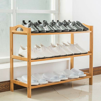 3 Tier Natural Wooden Shoe Rack Storage Shelves Display Stand Footwear Organiser
