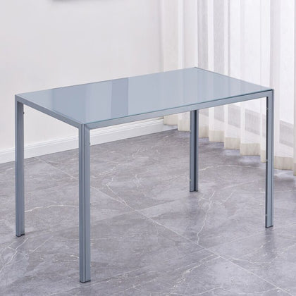 Grey Rectangular Tempered Glass Dining Table Metal Legs Dining Room Kitchen