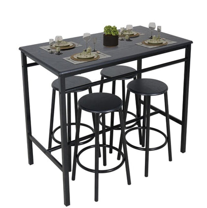 Industrial 5 Pieces Bar Table and 4 Stools Set Dining Table Chair Set Kitchen