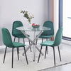 4x Green Velvet Dining Chairs Round Glass Dining Table Silver Legs Dining Set