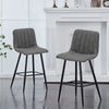 2 Faux Leather Bar Stools Grey with Stripe Padded Seat Metal Legs Kitchen Chairs