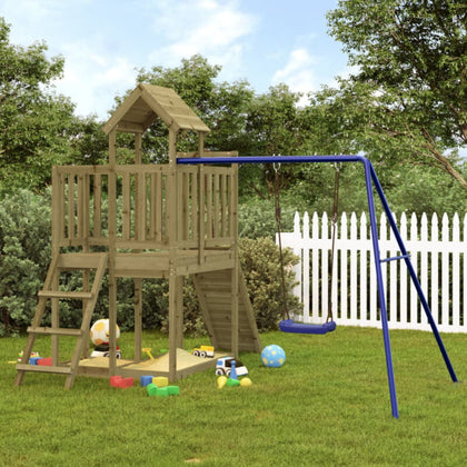 Playhouse with Climbing Wall Swing Impregnated Wood Pine W9V4