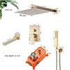 Concealed Shower Mixer Taps Square 30cmHead Spray Rail Bathroom Set Brushed Gold