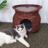 Handmade Wicker Pet Bed Basket Cat Puppy Sleep 2 Tier House Removable Cushion
