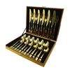 24pcs Luxury Cutlery Set Stainless Steel Knife Spoon Fork Teaspoons Canteen Gold