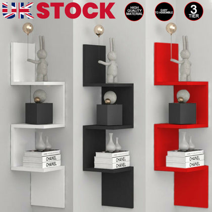 3 Tier Corner Shelf Floating Wall Shelves Storage Display Bookcase Home Decor