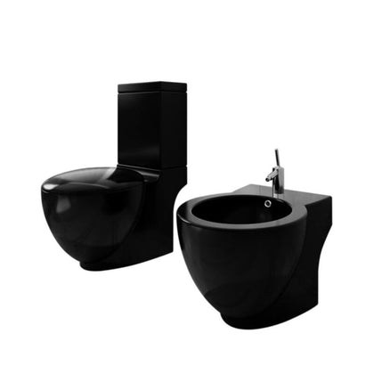 Stand Toilet & Bidet Set Black Ceramic L4X4