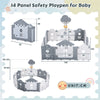 14 Panels Foldable Baby Playpen with Activity Panel and Basketball Hoop Grey