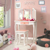 2 in 1 Kids Vanity Table and Chair Set Makeup Dressing Table W/ Mirror & Drawer