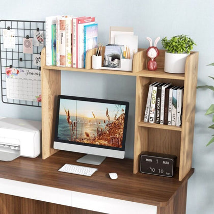 3-Tier Display Rack Desk Bookshelf Multipurpose Wood Countertop Hutch