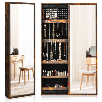 Wall-mounted Jewelry Storage Cabinet Sliding Door Jewelry Armoire W/ Mirror