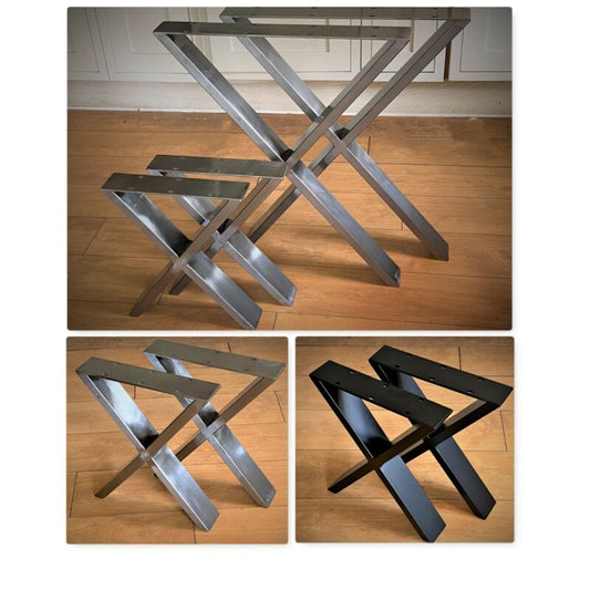 2 X Metal/Steel/Black table legs bench legs cross legs industrial UK designer