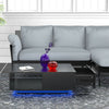 High Gloss Coffee Table Wood Drawer Storage Modern LED Light Black Cabinet MDF