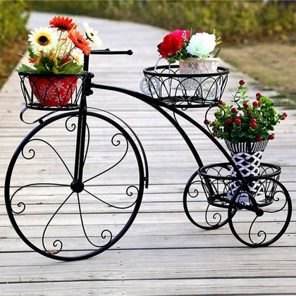 Bicycle Plant Stand Outdoor Garden Flower Pot Yard Iron Basket Shelf Home Decor