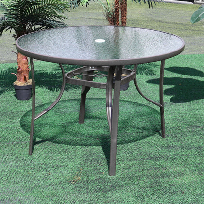 105cm Round Glass Table Metal Frame Outdoor Garden Cafe Patio Large Dining Table
