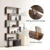 6-tier Bookcase Industrial S-Shaped Bookshelf Wooden Storage Display Shelf Home