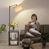 Floor Lamp with Table Shelves Linen Lampshade Standing Lamp Bed Sofa Side Table