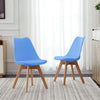2 X Blue Dining Chair Wooden Legs Faux Leather Chair Home Office Dining Room New