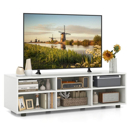 TV Stand for TVs up to 55 Inches Wooden 6 Storage Compartments TV Cabinet Table