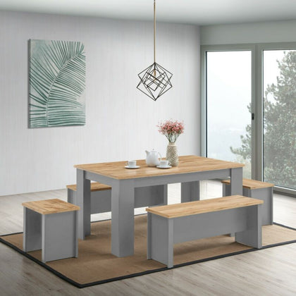 Lisbon Grey Dining Table 150 cm 2 Benches 2 Stools Kitchen Dining Table Set