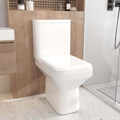 Modern Bathroom Square Toilet Close Coupled WC Soft Close Seat Short Projection