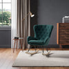 Dark Green Velvet Rocking Armchair Chair Lounge Swing Seat Metal Wooden Legs