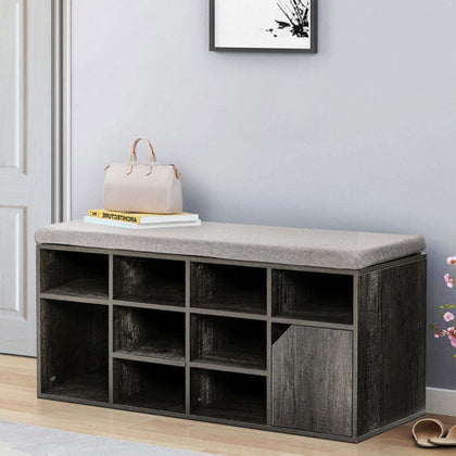 Wooden Shoe Bench with Cushion Shoes Storage Bench Padded Seat Shelves Drawers