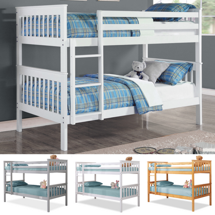 Double Bunk Beds For Kids Children 3ft Single Pine Wood Bed Frame With Mattress