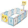 12+2 Panels Baby Playpen Foldable Kids Safety Activity Center & Basketball Hoop