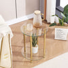 Pair of 2 Tier Round Clear Glass Sofa Side End Table Bedside Table Golden Tubes