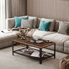 2-Tier Wooden Coffee Table Retro Industrial Style Side Desk Living Room