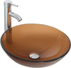 Basin Bowl Vessel Sink for Bathroom Clear Glass Tawny with Faucet Pop-Up Drain