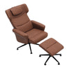 Tan Leather Swivel Chair Recliner Sofa Wingback Armchair Leisure Sofa with Stool