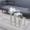 Nest of 3 Clear Tempered Glass Tables Side End Sofa Lamp Corner Table Metal Legs